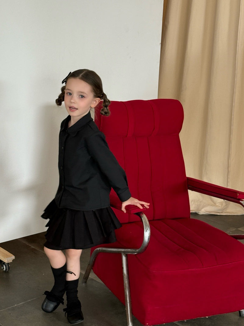 Kids Ruffled Collar Front Button Long Sleeve Shirt