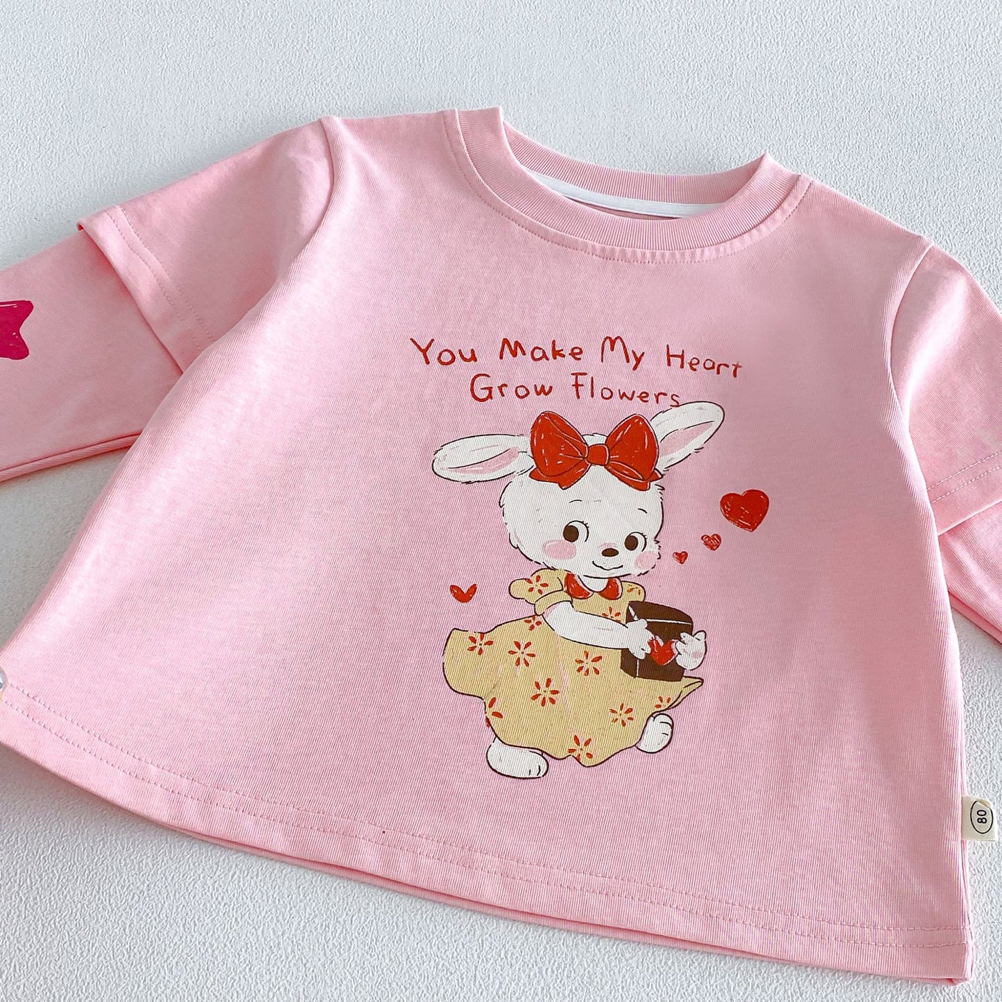 Camiseta de manga larga efecto doble capa con personajes infantiles para niños【mh0014041】