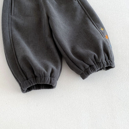 キッズ ワンポイント刺繍 コーデュロイ 裏起毛 バルーンパンツ【mh0014760】