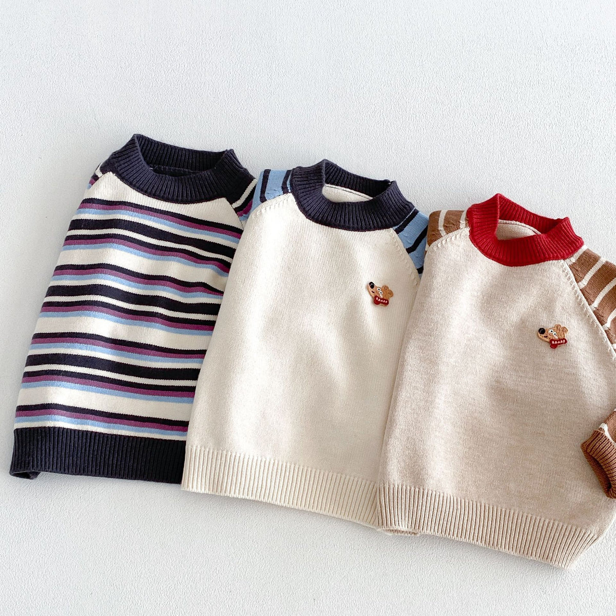 キッズ 犬 ボーダー 刺繍 ニットセーター / ストレート デニムパンツ【mh0014778】