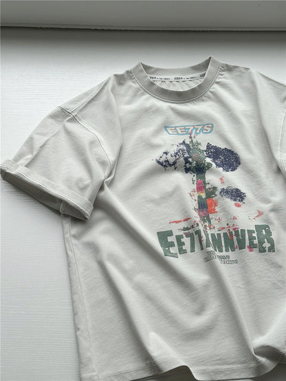 Abstract Art Graphic Tee グラフィックプリント 半袖Tシャツ【mh0012943】
