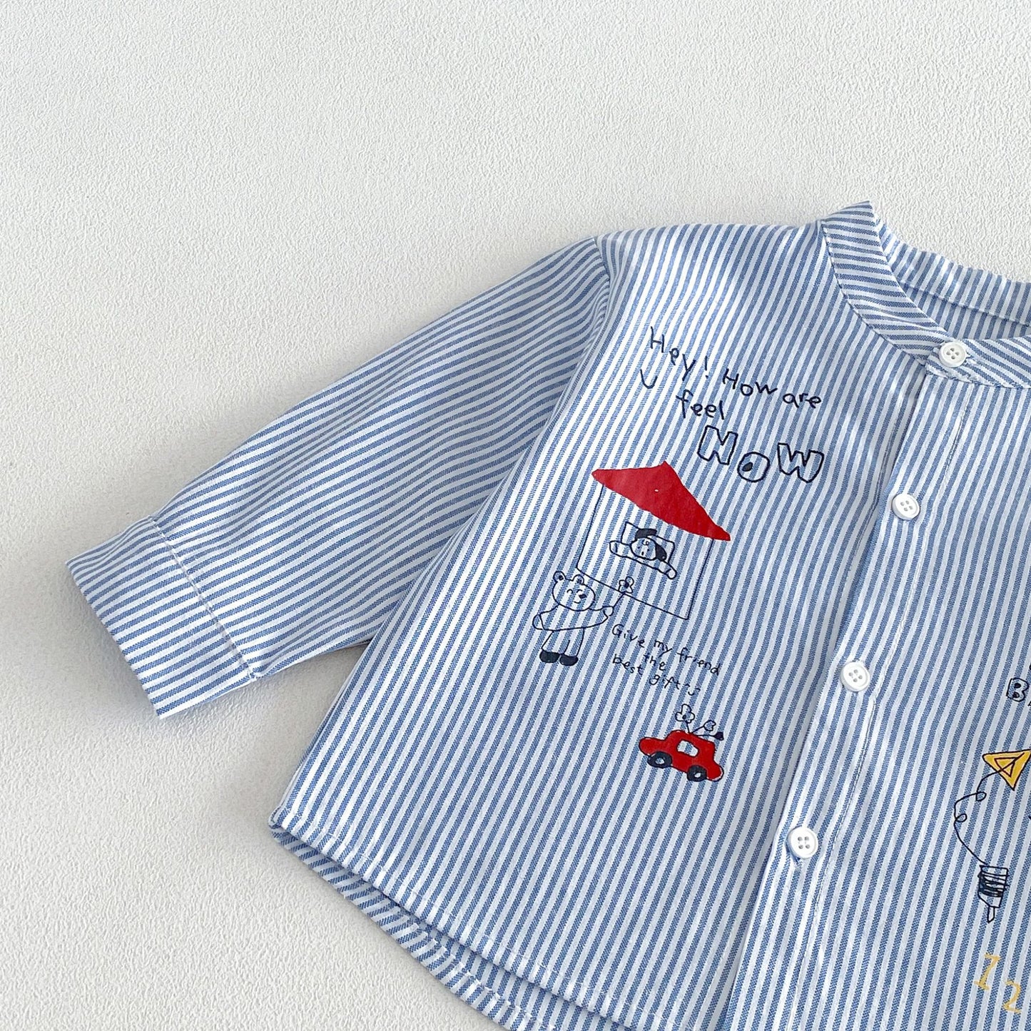 Camisa de manga larga con cuello alto, estampado de rayas y pantalón cargo para niños【mh0014028】