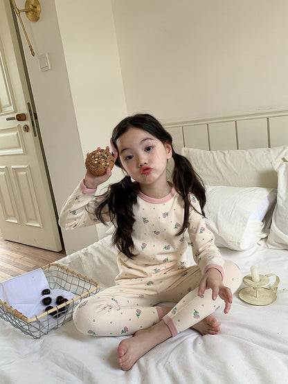 Long Sleeve Printed Pajamas 長袖 プリント パジャマ セット【mh0012243】