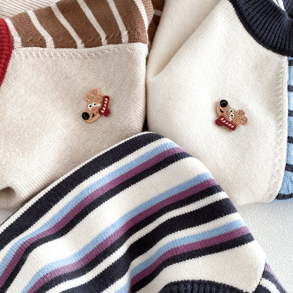 キッズ 犬 ボーダー 刺繍 ニットセーター / ストレート デニムパンツ【mh0014778】
