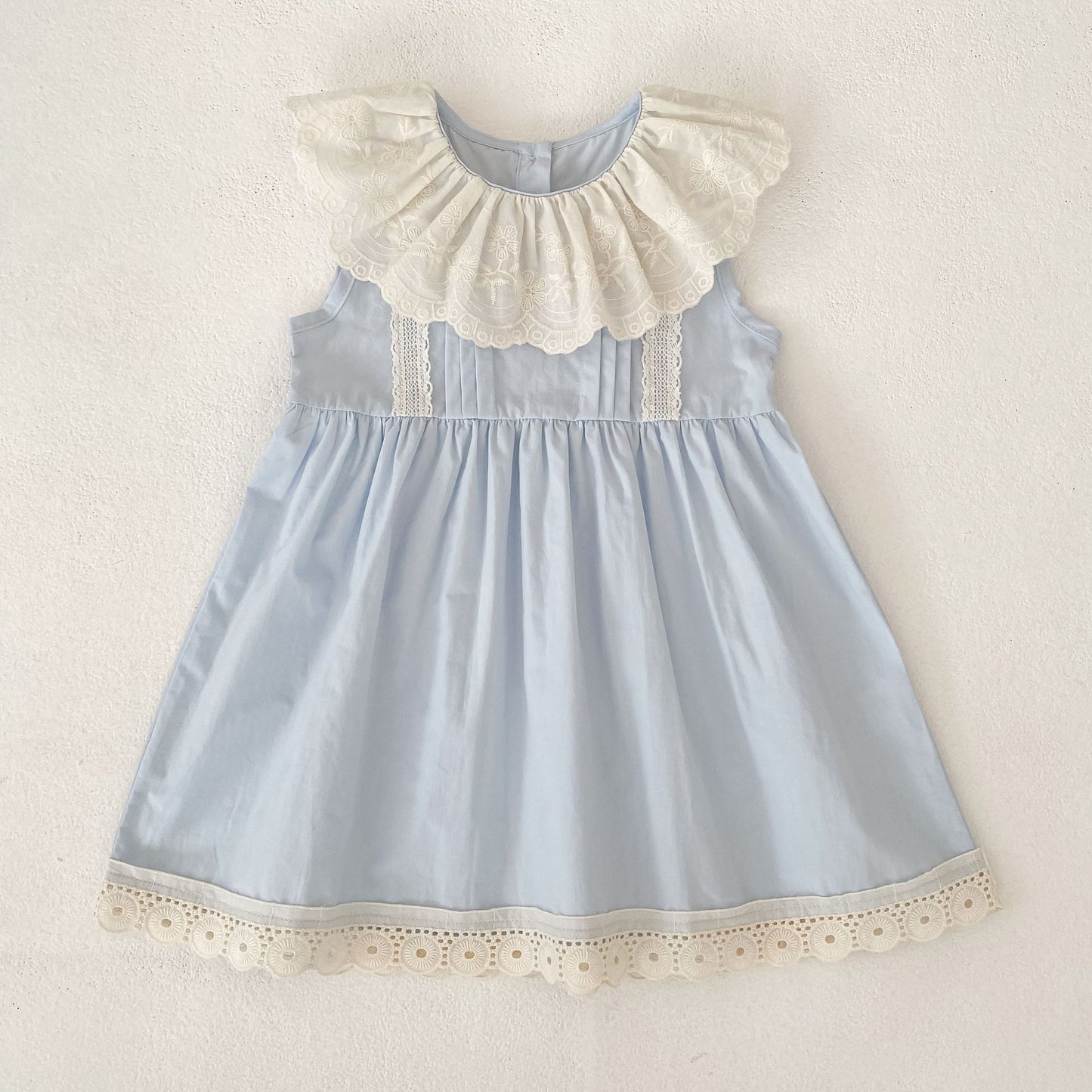 Vestido midi tipo pelele con cuello de encaje con volantes【mh0013162】