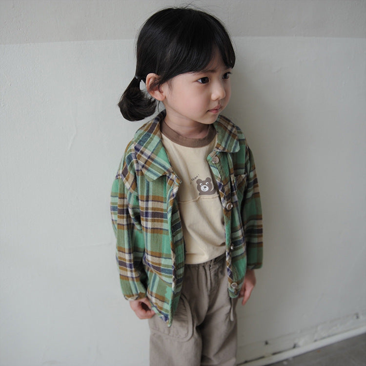 Bear Graphic Plaid Flannel Shirt クマ プリント チェック柄 シャツ【mh0012679】