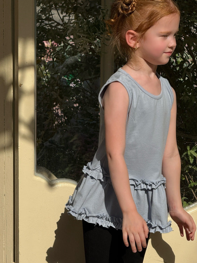 Versatile Sleeveless Knit T-Shirt Ruffled Skirt ラッフル ノースリーブTシャツ【mh0013268】