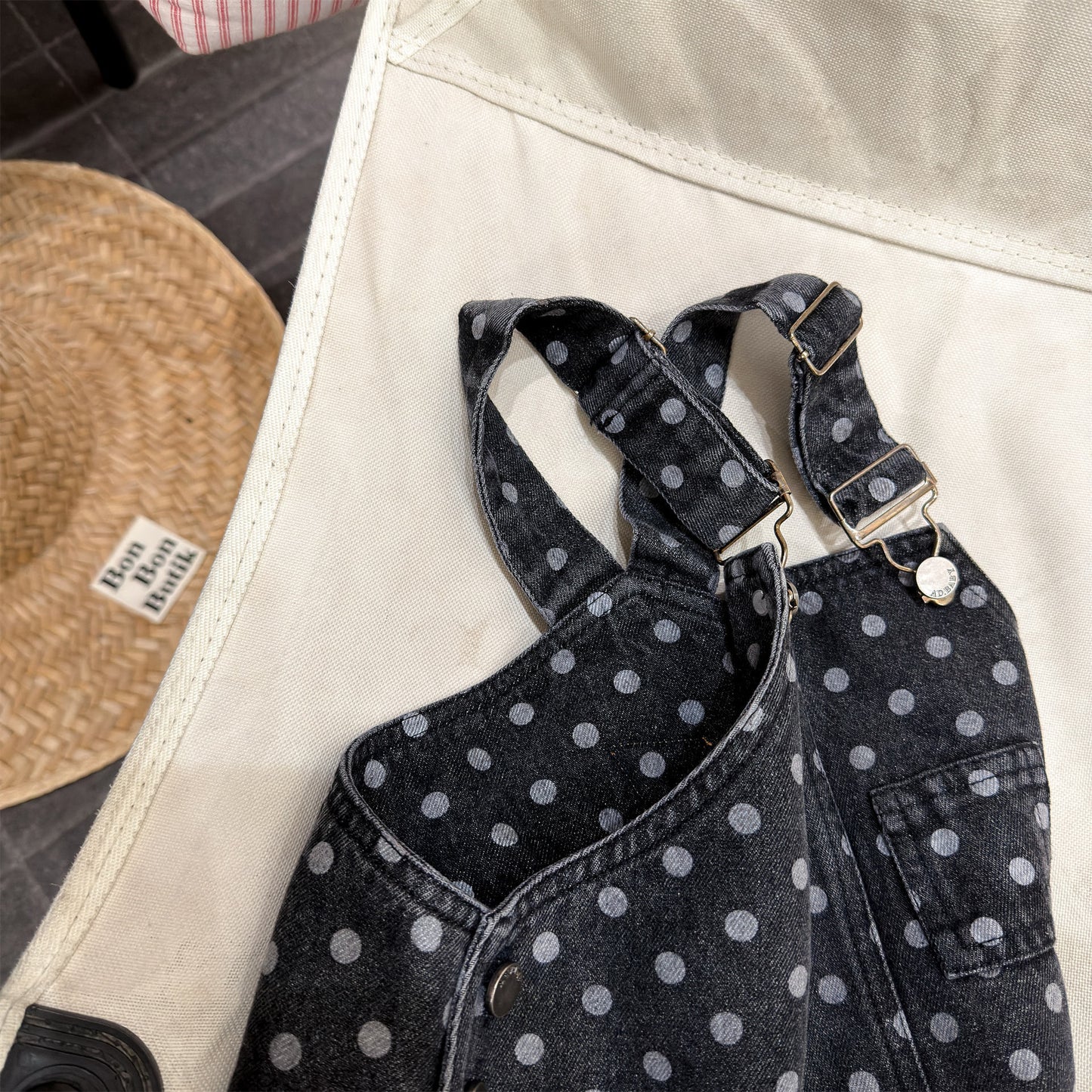 Star Polka Dot Denim Overalls 星 ドット柄 サロペット【mh0012665】