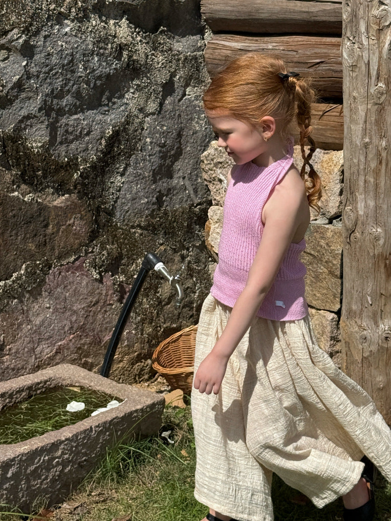 Ribbed Knit Halterneck Vest 無地 ノースリーブトップス【mh0012789】