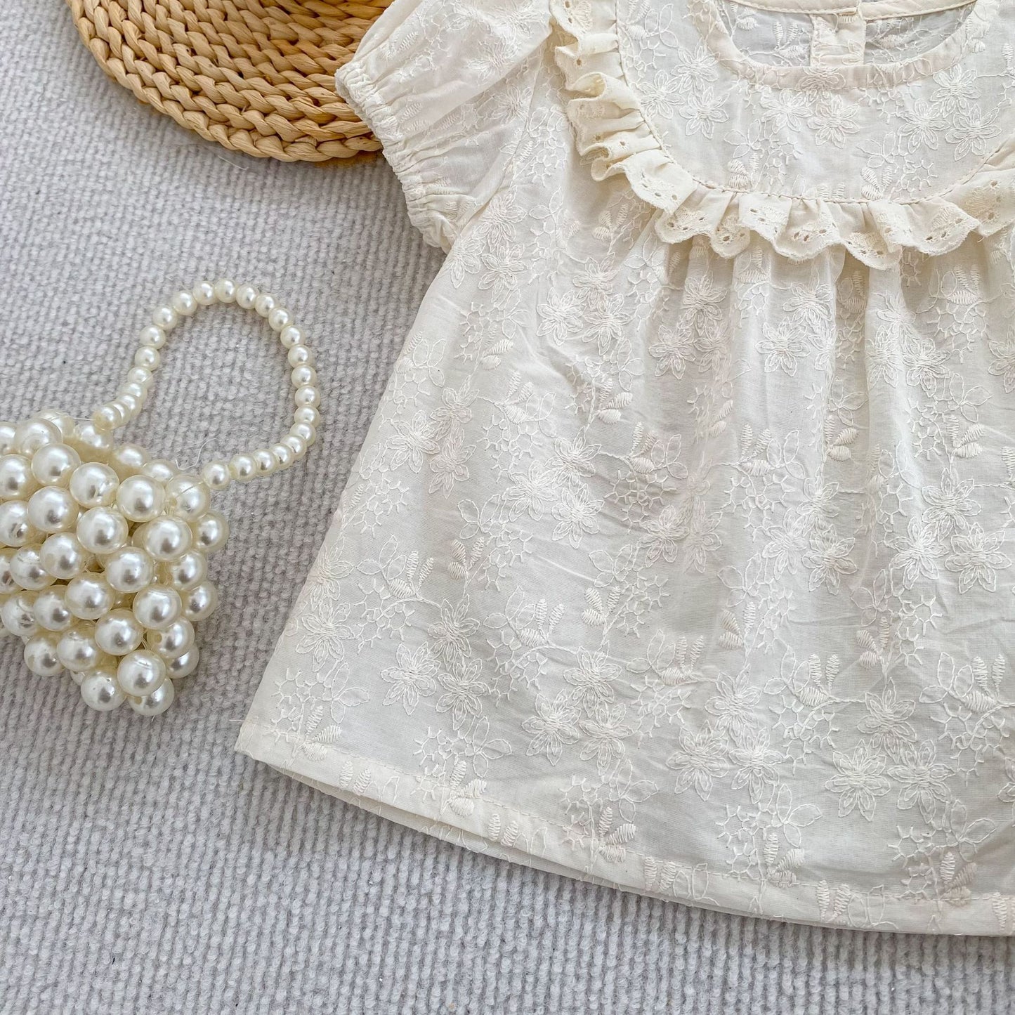 Embroidered Ruffle Romper And Blouse Shorts フリル ロンパース ブラウス ショートパンツ【mh0013163】