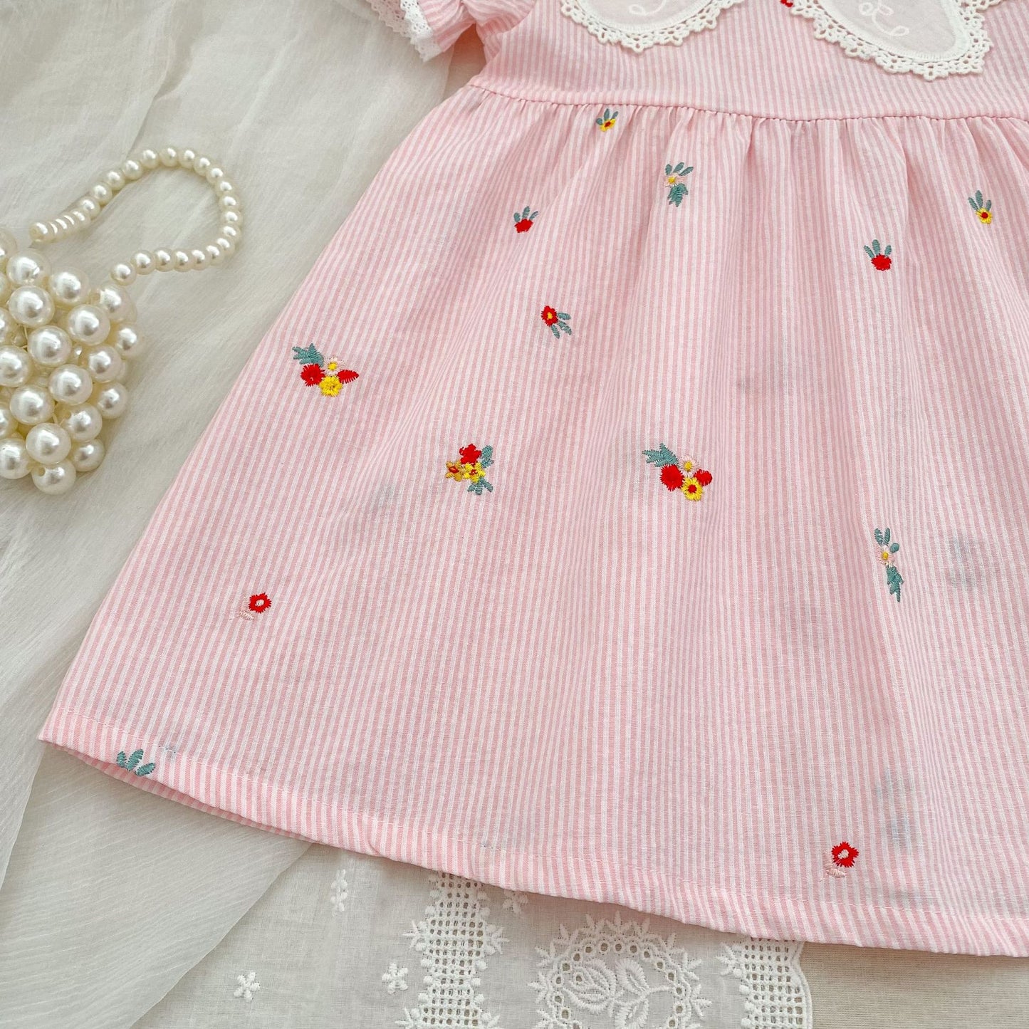 Stripe Embroidery Romper Dress Mono-vestido con bordados de rayas [mh0013168]