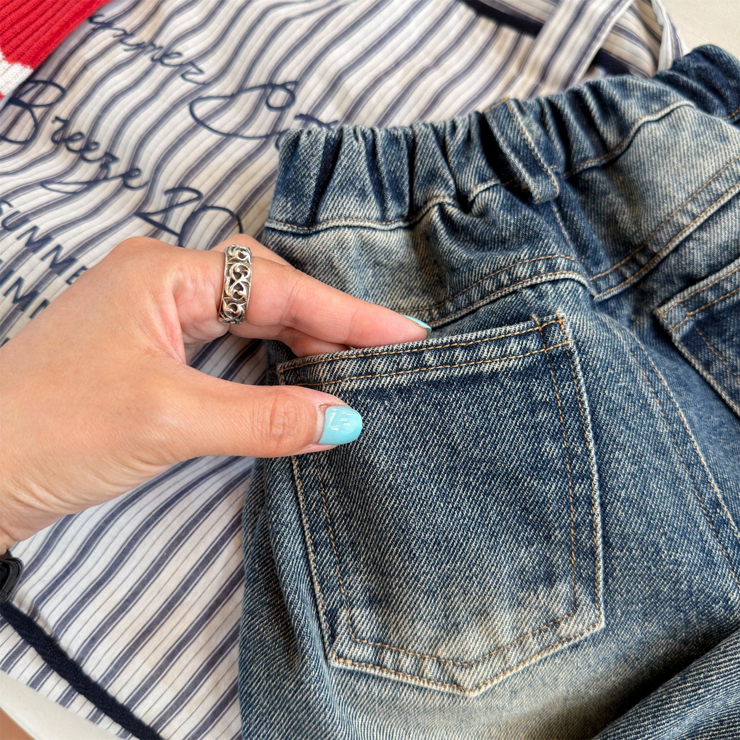 Kids' Hand-Drawn Print Pocket Loose Denim Pants [mh0014063]