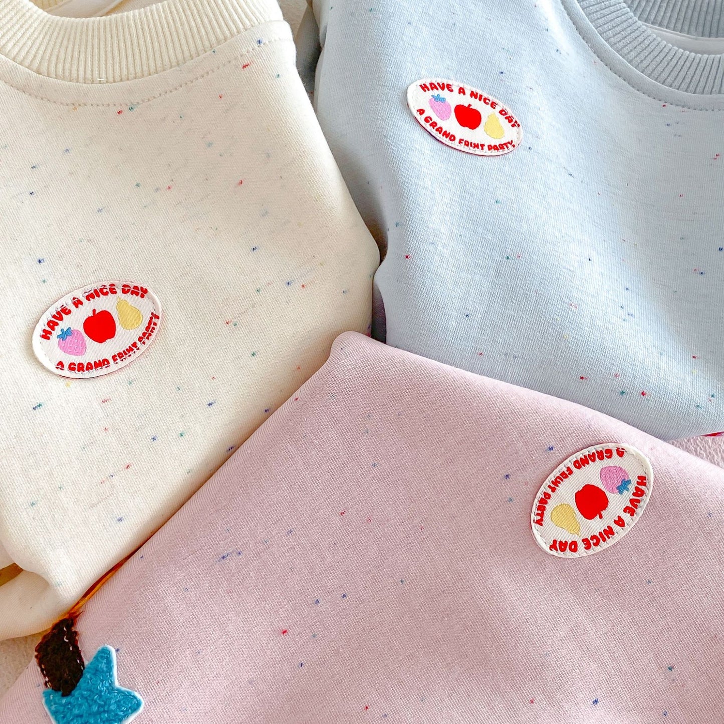 キッズ フルーツ ポケット パッチ 長袖スウェット ボーダー ロングパンツ【mh0014039】