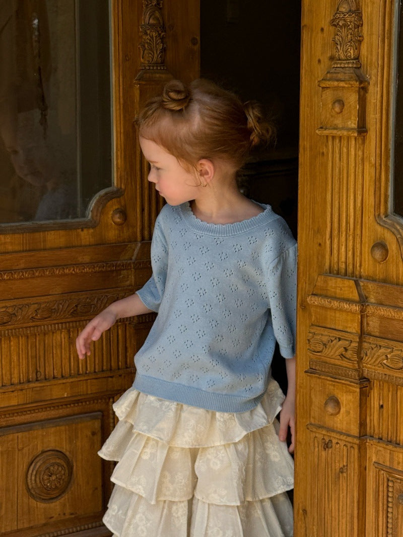 Short-Sleeve Bubble Knit Top アイレット 半袖サマーニット【mh0013244】