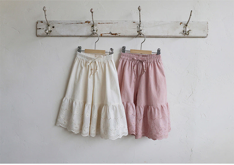Lace Hem Wide-Leg Pants 刺繍レース ガウチョパンツ【mh0012990】