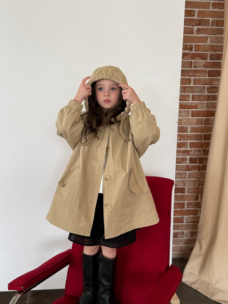 Kids' Hooded Front-Button Long-Sleeve Trench Coat [mh0014069]