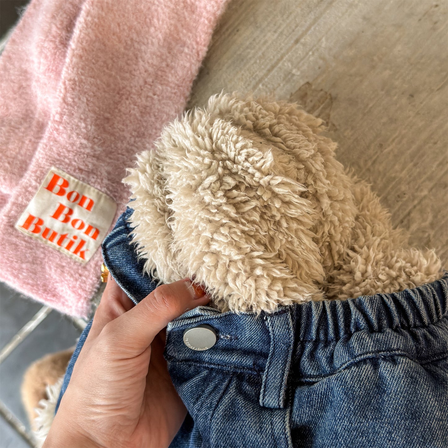 デニムパンツ 裏ボア 裾ボア ドッキング ゆったり ボトムス【mh0011610】