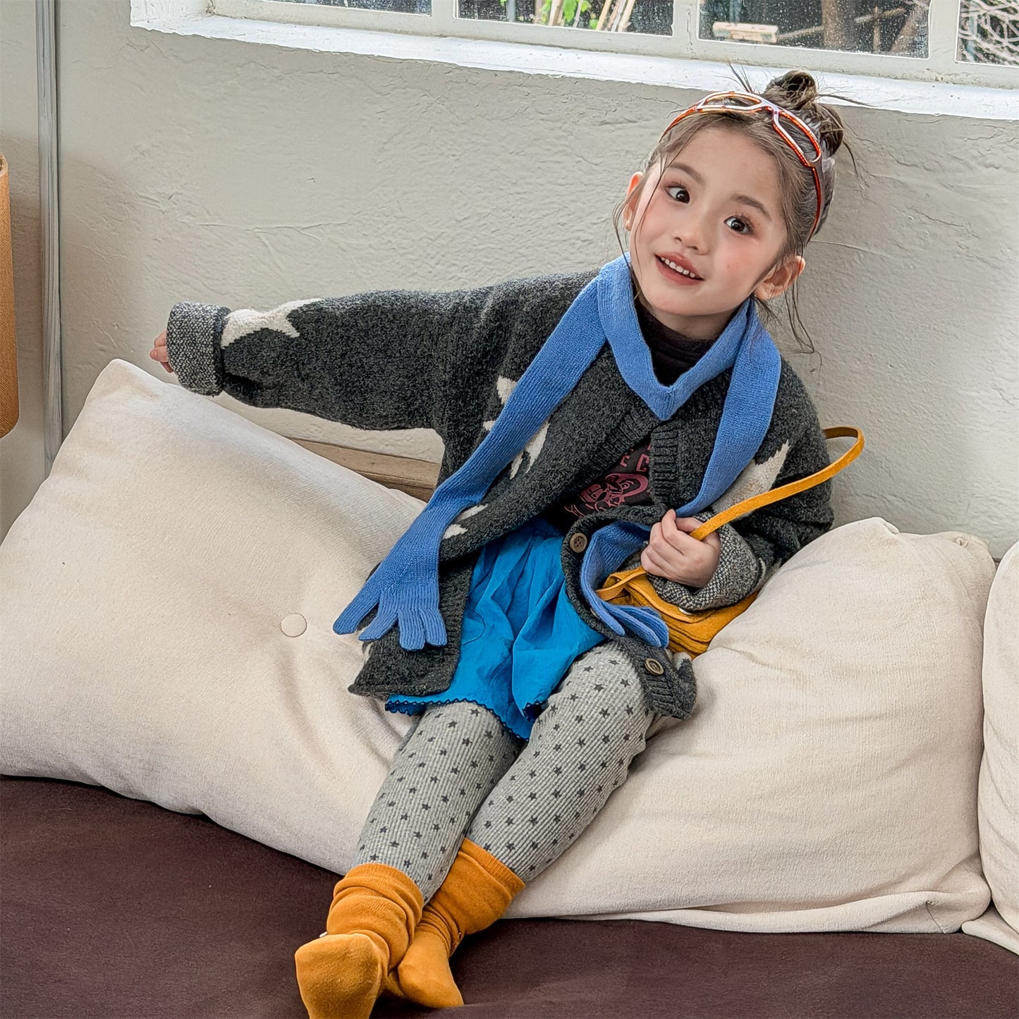 ニットカーディガン スター星 モノトーン ラグラン カジュアル アウター【mh0011612】