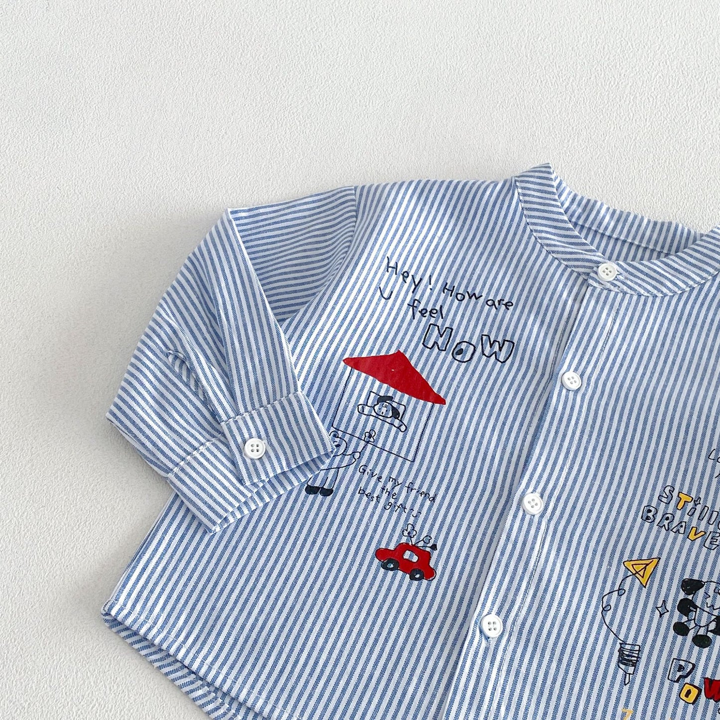 Camisa de manga larga con cuello alto, estampado de rayas y pantalón cargo para niños【mh0014028】