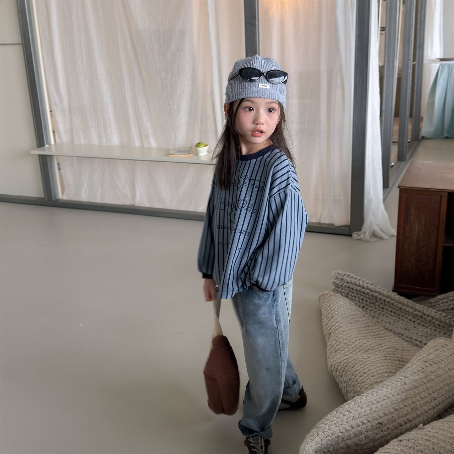 Kids' Color-Blocked Ringer Loose-Fit Letter-Printed Striped Long-Sleeved T-Shirt [mh0014062]