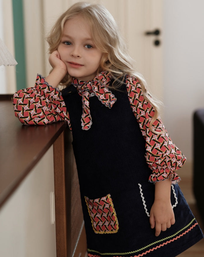 ブラウス 総柄 リボンタイ ラッフル袖 キッズ 女の子 トップス【mh0011566】