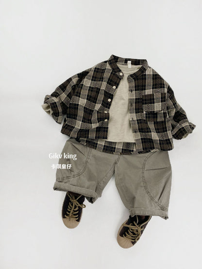 Vintage Plaid Long Sleeve Button Shirt キッズ チェック柄 シャツ【mh0012571】