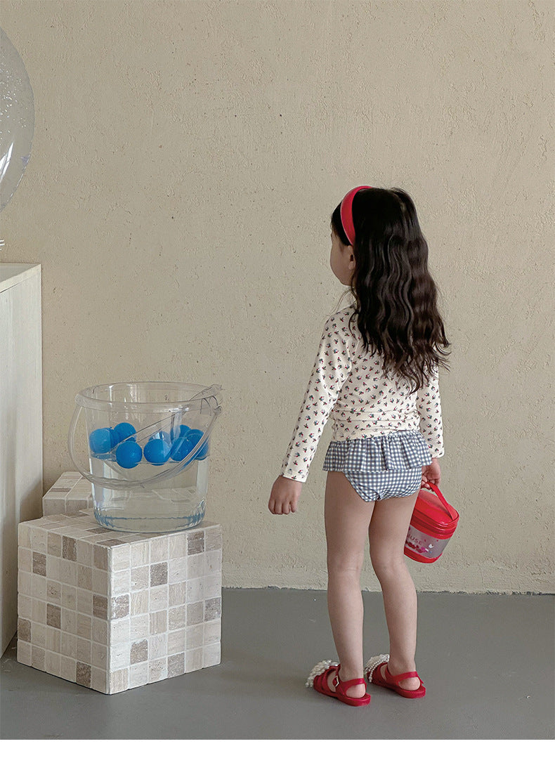 UPF50 Plus Floral Gingham Long Sleeve Swimsuit 花柄 ギンガムチェック 水着【mh0012600】