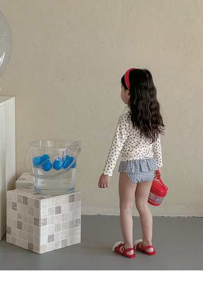 UPF50 Plus Floral Gingham Long Sleeve Swimsuit 花柄 ギンガムチェック 水着【mh0012600】