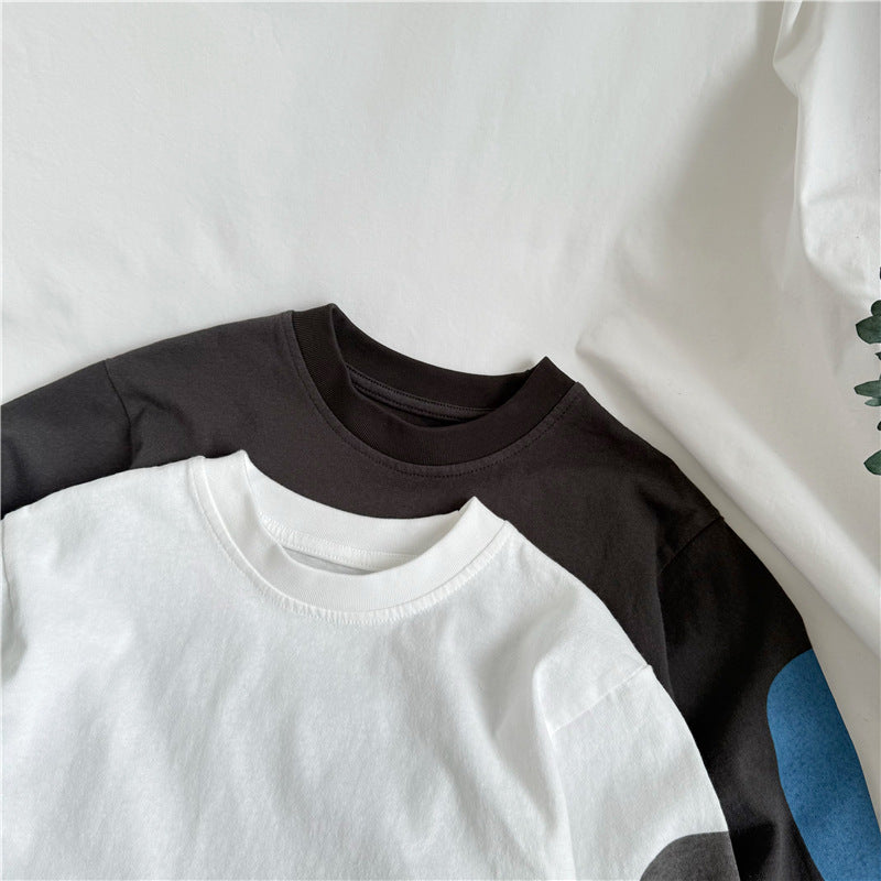 キッズ パッチワーク ルーズ ドロップショルダー 長袖Tシャツ【mh0014345】