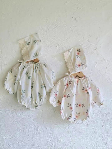 Flower Embroidered Romper with Bonnet 花柄 刺繍 ロンパース ボンネット【mh0012670】