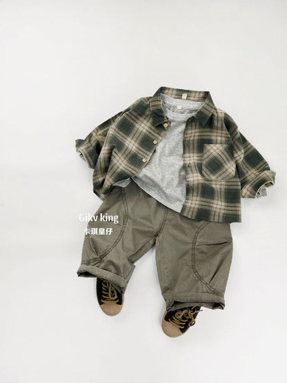 Camisa de cuadros de manga larga vintage 【mh0012563】