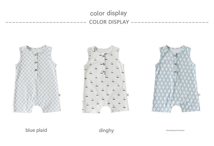 Henley Neckline Sleeveless Cotton ヨット ダイヤ ノースリーブロンパース【mh0012776】