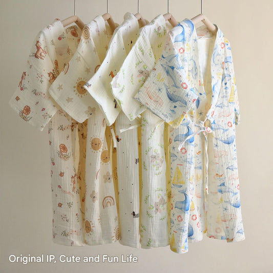 Printed Cotton Gauze Yukata Bathrobe [mh0012598]