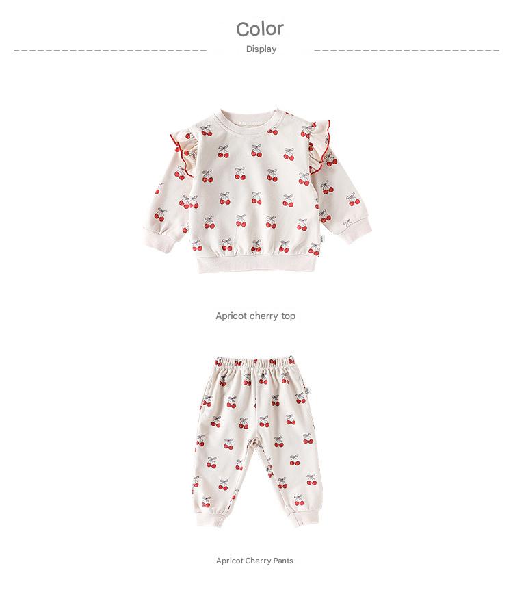 長袖セットアップ チェリープリントフリルスウェットシャツ/スウェットパンツ【mh0011723】