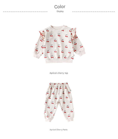 長袖セットアップ チェリープリントフリルスウェットシャツ/スウェットパンツ【mh0011723】