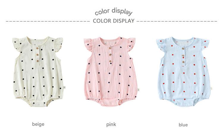 Dot Print Cotton Romper ガーゼ ドット 半袖ロンパース【mh0013040】