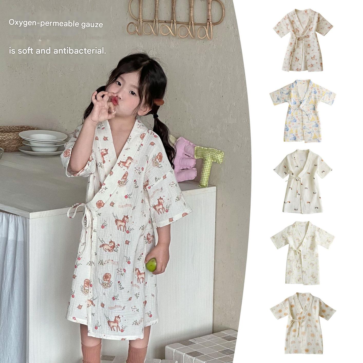 Printed Cotton Gauze Yukata Bathrobe [mh0012598]