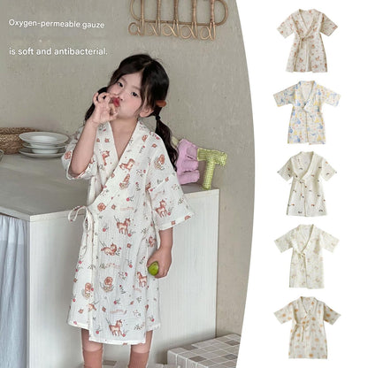 Printed Cotton Gauze Yukata Bathrobe [mh0012598]