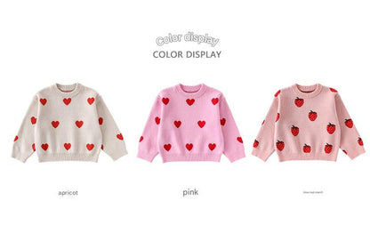 長袖セーター いちご/ハート ニットトップス プルオーバー【mh0011726】