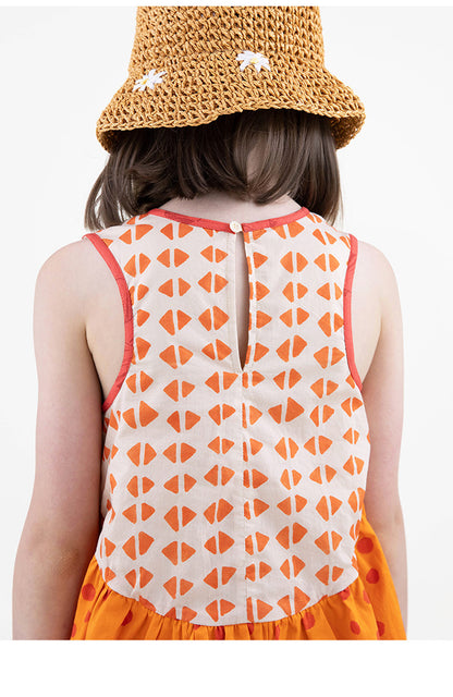 Sleeveless Ruffled Dress 幾何学模様 ノースリーブワンピース【mh0013211】