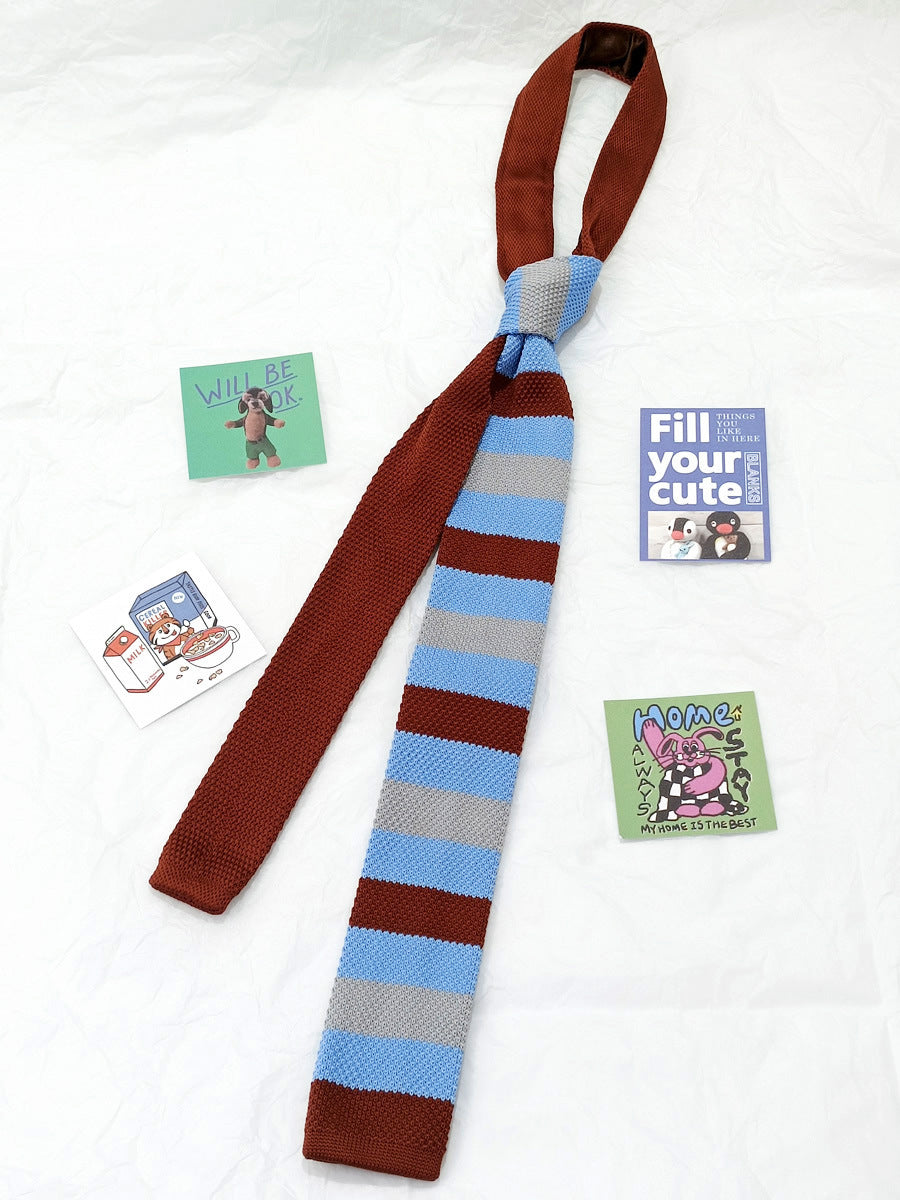 Wide Stripe School Tie ニット ストライプ ネクタイ【mh0013014】