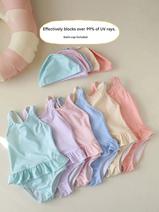 UPF50+ Gingham Ruffled One-Piece Swimsuit [mh0012586]