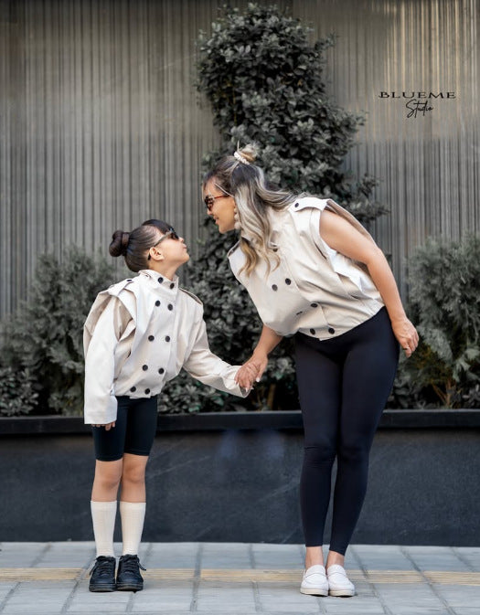 Kids' Shoulder-Pleated Stand-Collar Double-Button Jacket [mh0014740]