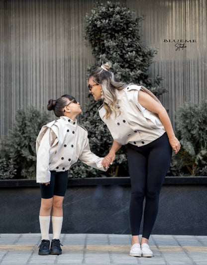 Kids' Shoulder-Pleated Stand-Collar Double-Button Jacket [mh0014740]