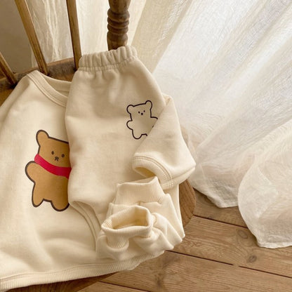 ベビー キッズ ベアプリント ボーダー 長袖Tシャツ ロングパンツ セット【mh0014640】