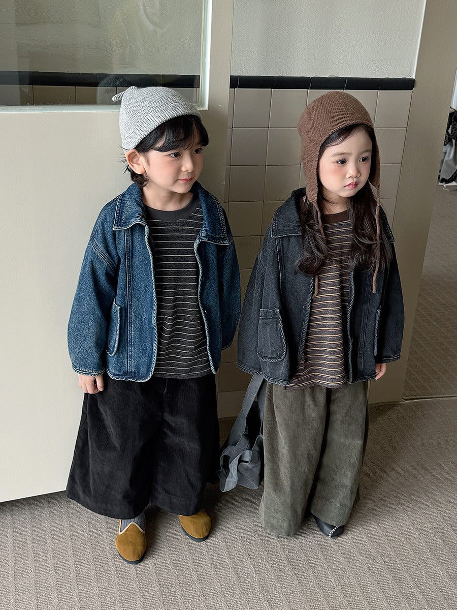 Kids' Denim Jacket with Piping and Pockets【mh0014782】