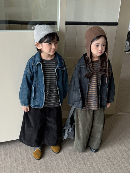 Kids' Denim Jacket with Piping and Pockets【mh0014782】