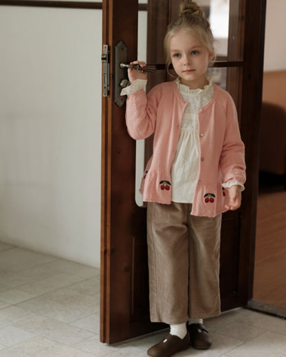 ペプラムカーディガン さくらんぼ 刺繍 女の子 ニット アウター【mh0011559】