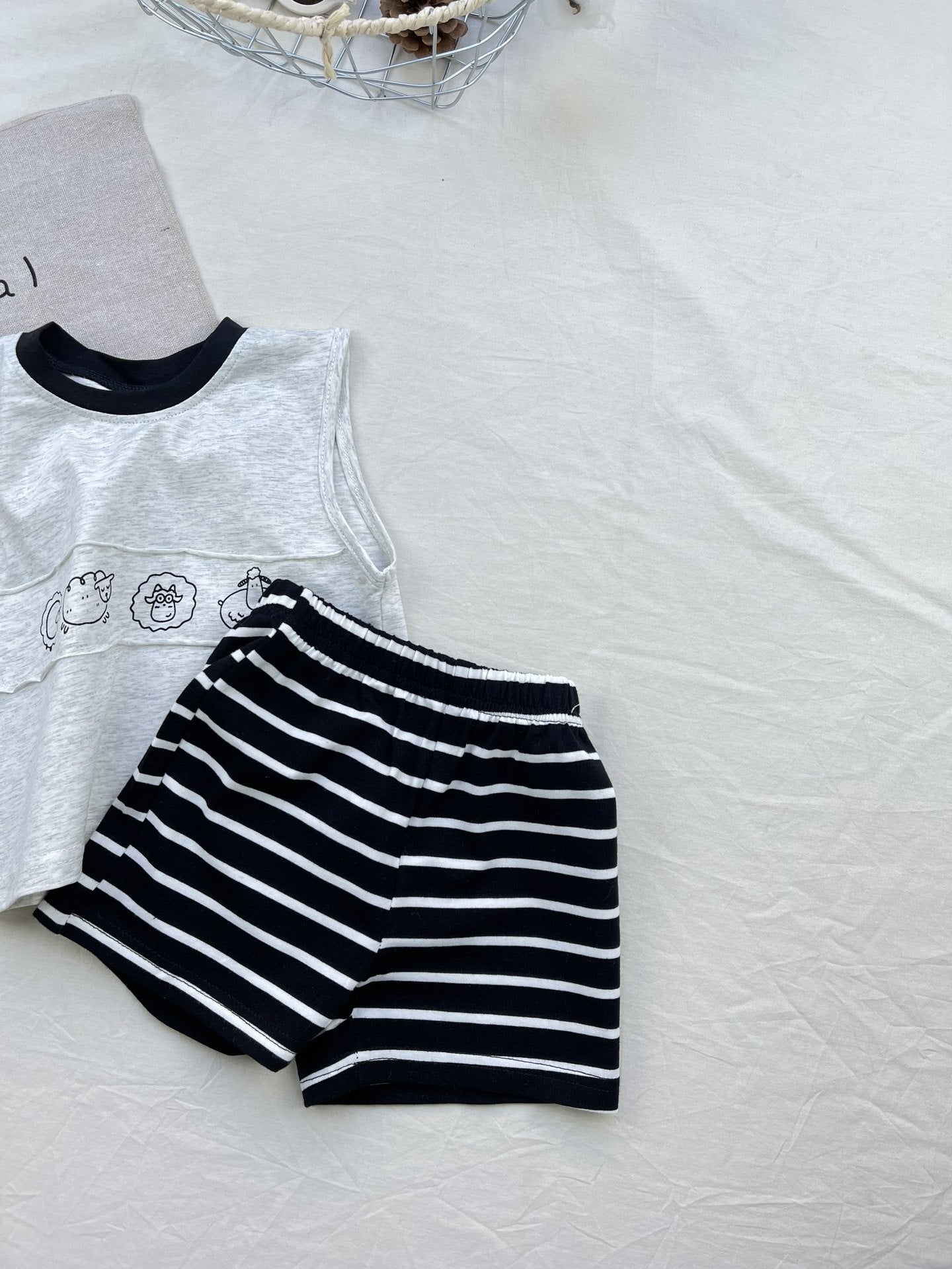 Lamb Graphic Sleeveless Set ヒツジ ストライプ ノースリーブセットアップ【mh0012915】