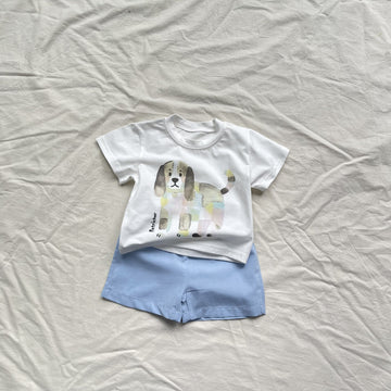 Playful Puppy Short Set 犬 イラスト 半袖Tシャツ ショートパンツセット【mh0012904】